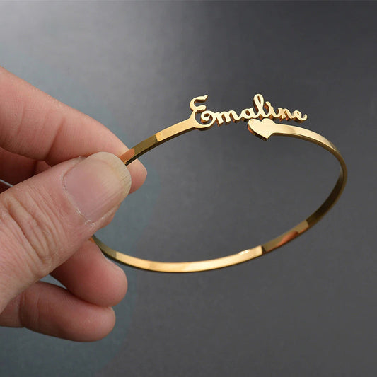 925 Sterling Silver Customized Nameplate Name Bracelet Personalized Custom Bangles - onlyone