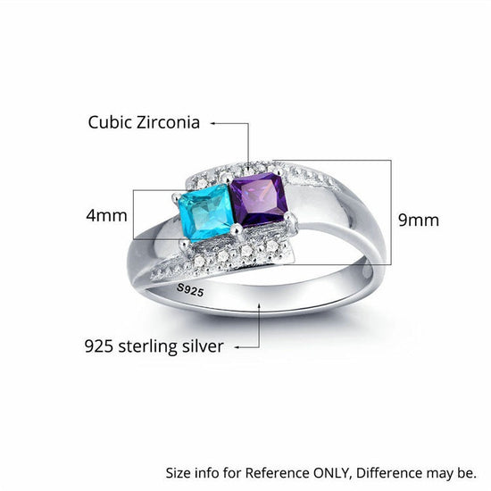 925 Sterling Silver Personalized Mothers Ring With 2 Simulated Birthstones, Couples Promise Rings - onlyone