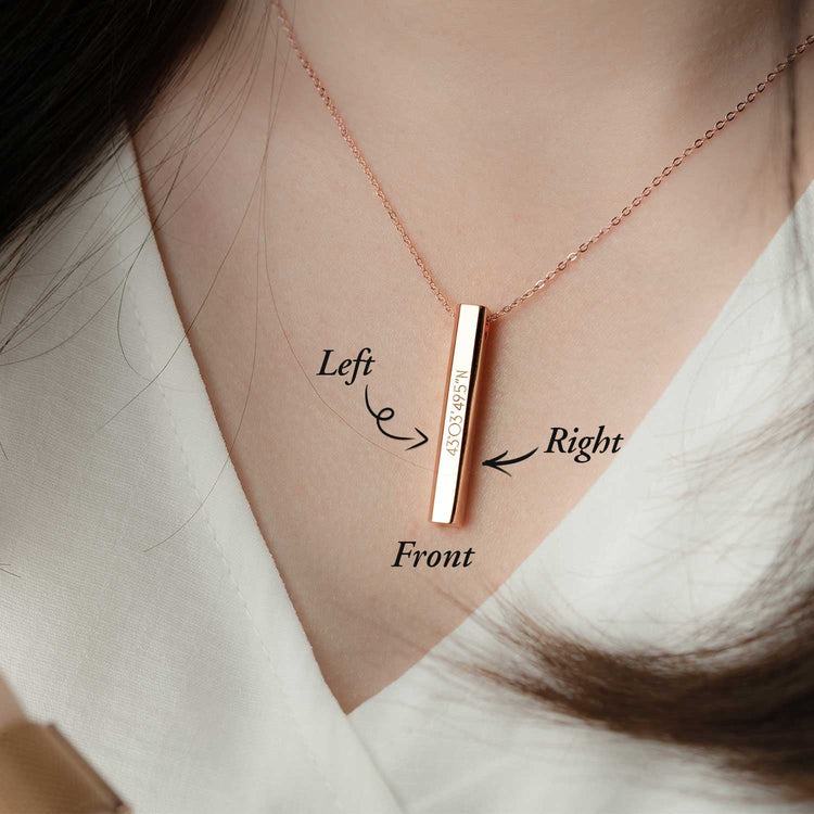 925 Sterling Silver Vertical Prisms Bar Personalized Necklace, Forever Love Necklace