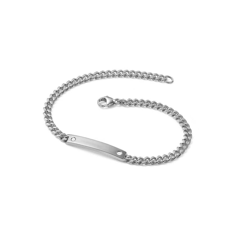 925 Sterling Silver Micro Link Name Bar Bracelet With Zirconia - onlyone