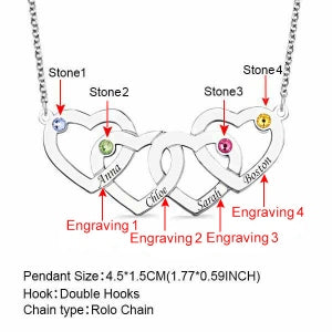 925 Sterling Silver Four Intertwined Hearts Necklace With Birthstones - onlyone