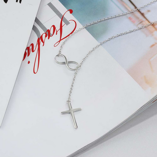 925 Sterling Silver Infinity Love Necklace With Cross Fashion Chain Necklace - onlyone