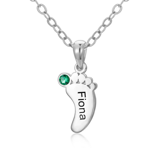 925 Sterling Silver Feet Name Custom Necklace With Birthstone