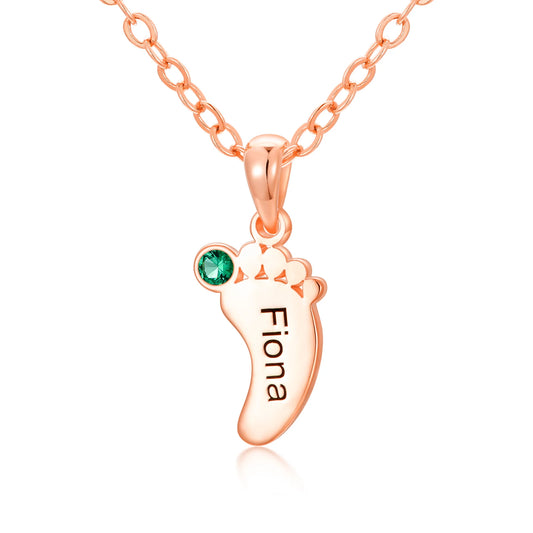 925 Sterling Silver Feet Name Custom Necklace With Birthstone