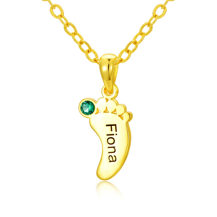 925 Sterling Silver Feet Name Custom Necklace With Birthstone