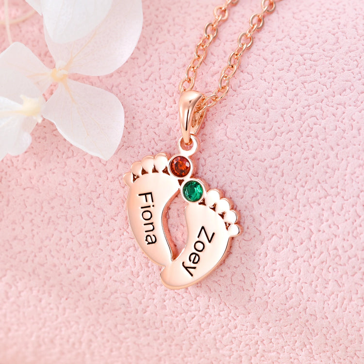 925 Sterling Silver Feet Name Custom Necklace With Birthstone