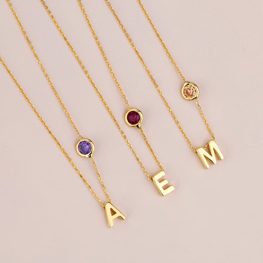 925 Sterling Silver Initial Necklace,  Custom Initial Necklace, Mama Necklace, Birthday Gift Necklace With Birthstone