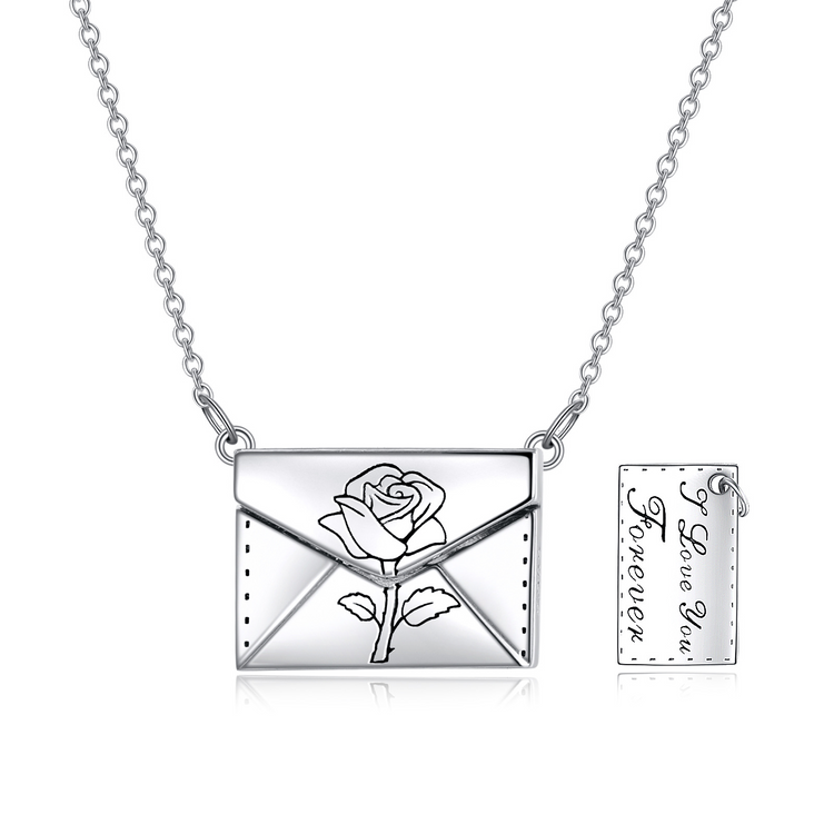 925 Sterling Silver Envelope Necklace With Crystal I Love You Secret Message Jewelry Gifts for Women