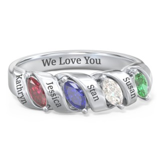 925 Sterling Silber Spirale Marquise Reihen ring mit 4 Geburts steinen