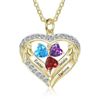 925 Sterling Silver Personalized Name and Birthstone Angel Wings Necklace