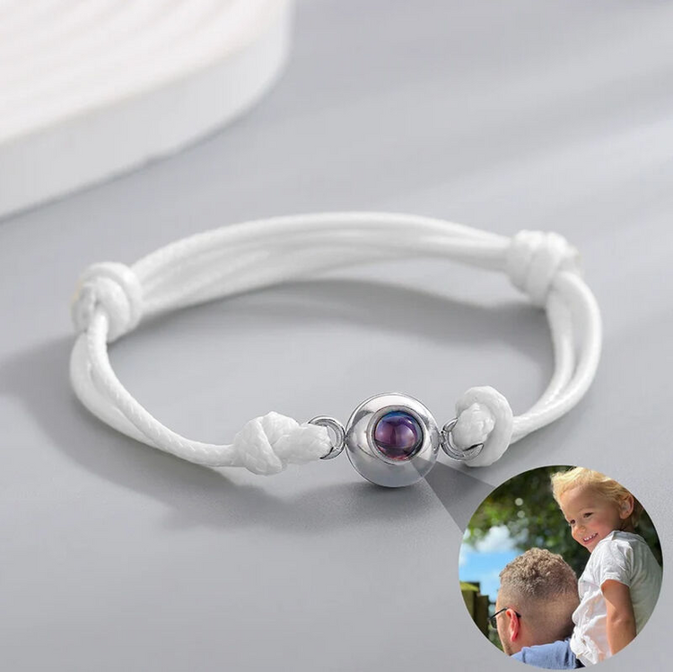Men Personalized Rope Bracelet Custom Photo Bracelet with White Cord Fathers Day Bracelet