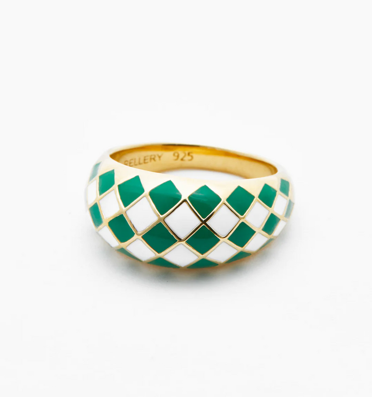 925 Sterling Silver Checker Colorful Ring