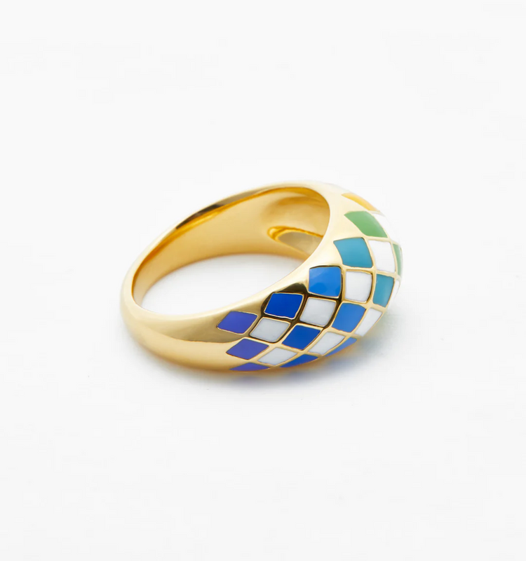 925 Sterling Silver Checker Colorful Ring