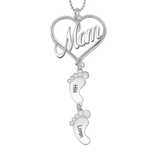 925 Sterling Silver Mother's Day Gift Mama Heart Pendant With Baby Feet