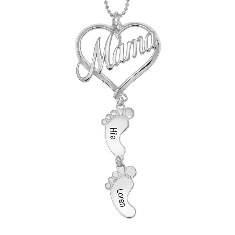 925 Sterling Silver Mother's Day Gift Mama Heart Pendant With Baby Feet