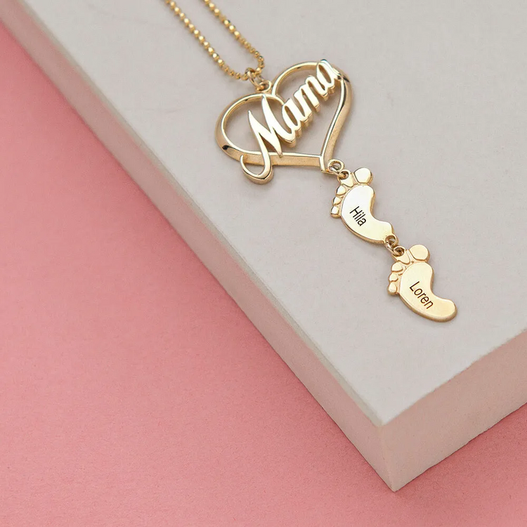 925 Sterling Silver Mother's Day Gift Mama Heart Pendant With Baby Feet