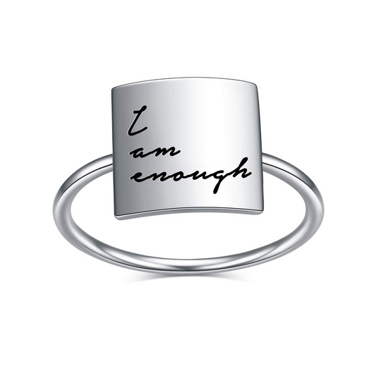Bague d'inspiration carrée en argent sterling 925 ''Je suis assez''