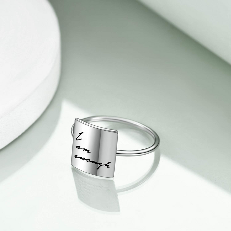 925 Sterling Silver ‘I Am Enough’ Square Inspirational Ring