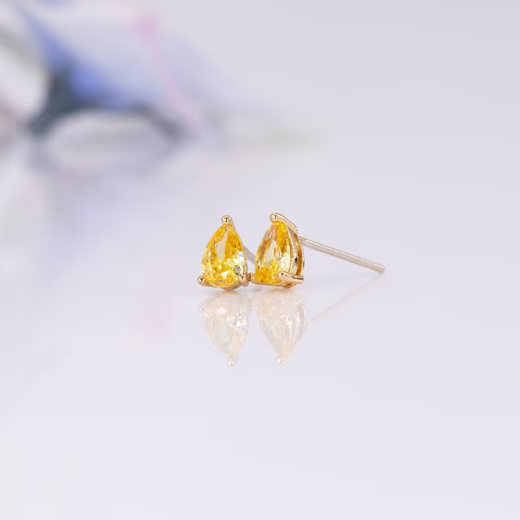 925 Sterling Silver Yellow Diamond Stud Earrings Hoops With Charm Champagne Topaz Gem For November Birthstone Birthday Gifts