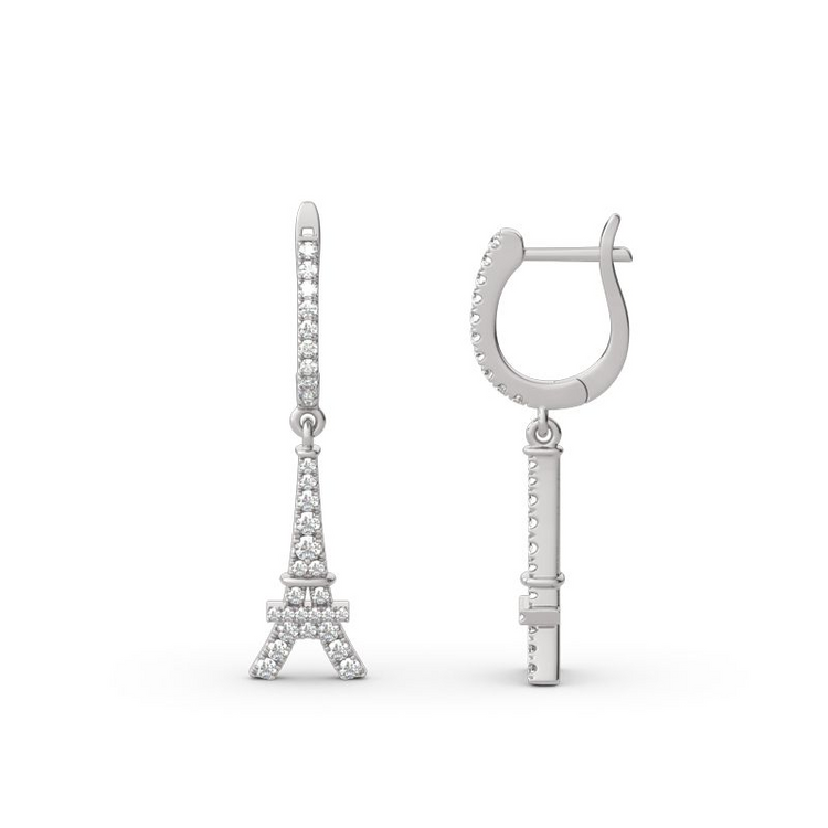 Boucles d'oreilles pendantes en argent sterling 925 Tour Eiffel en argent sterling