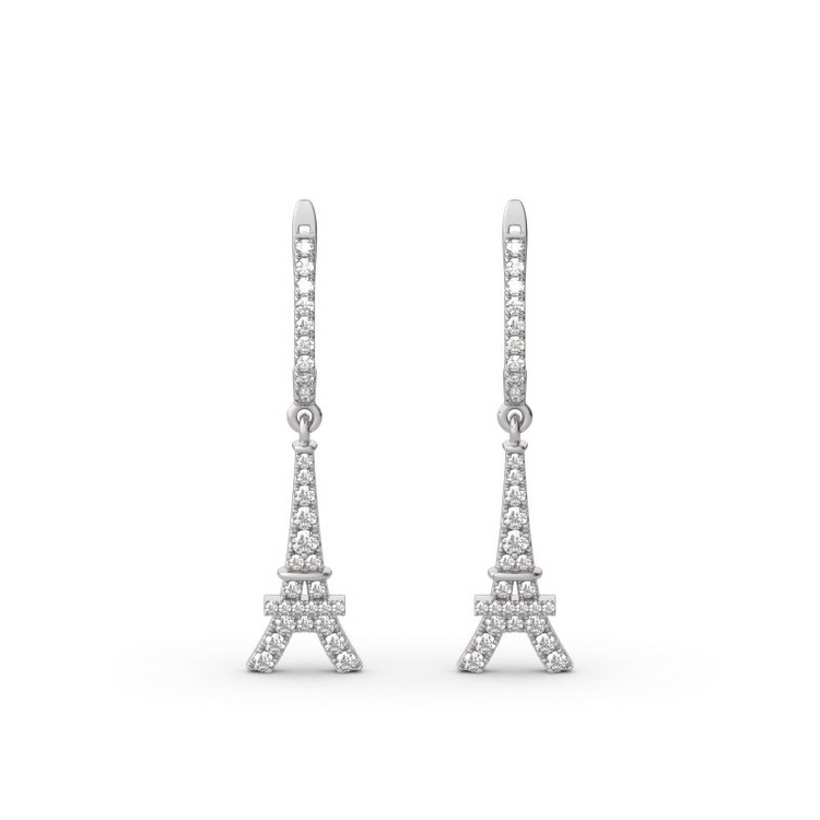 Boucles d'oreilles pendantes en argent sterling 925 Tour Eiffel en argent sterling
