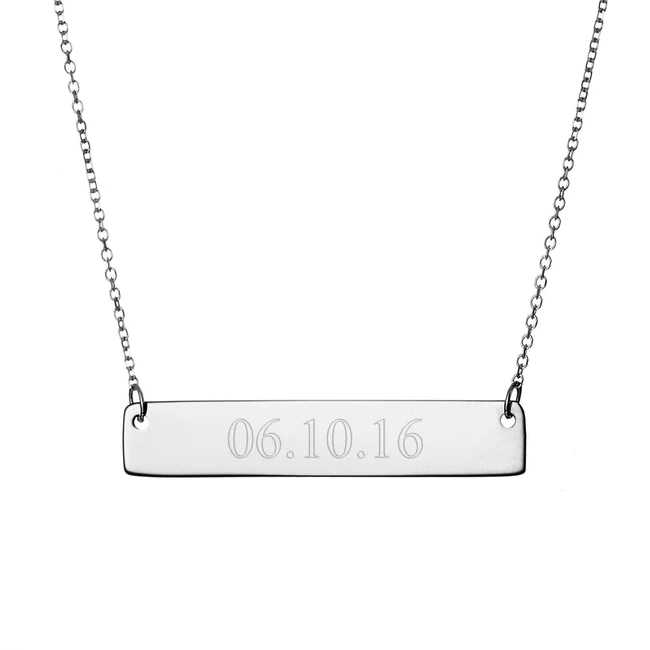 925 Sterling Silver Custom Date Rose Gold Bar Necklace
