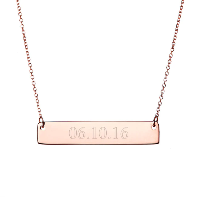 925 Sterling Silver Custom Date Rose Gold Bar Necklace