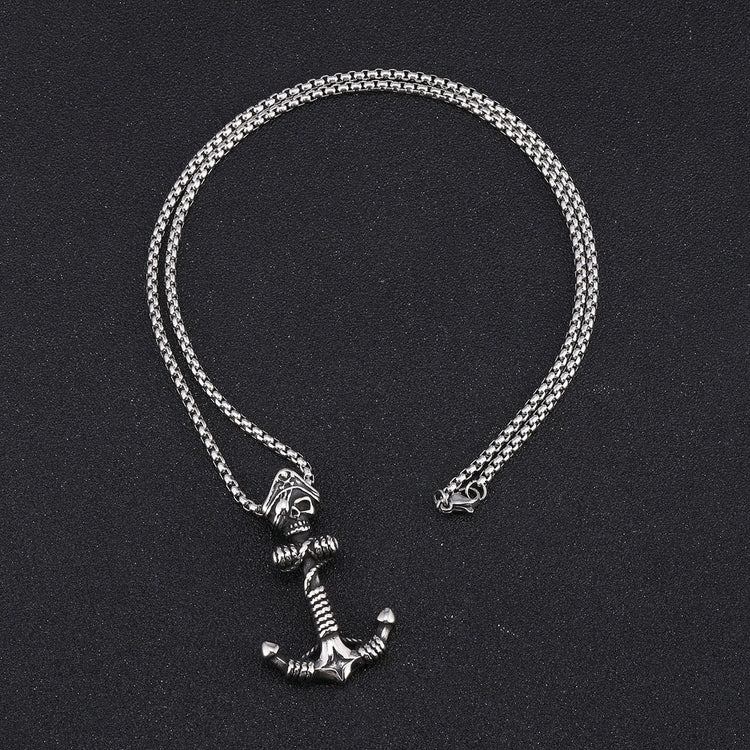 Stainless Steel Anchor Skull Necklace - onlyone