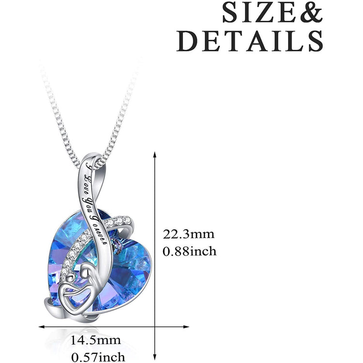 925 Sterling Silver Mom And Child Heart Crystal Pendant Necklace With I Love You Forever Engraved