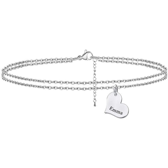 925 Sterling Silver Custom Layered Name Bracelets with Adjustable Link Chain Anklet - onlyone