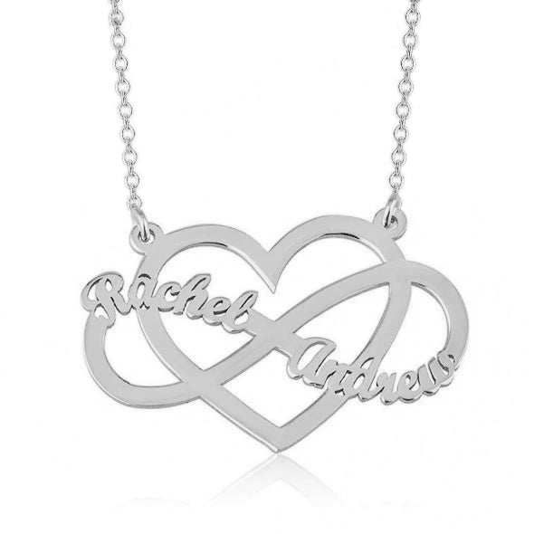 925 Sterling Silver Infinity Heart Couple Name Necklace Nameplate Necklace, Anniversary Gift For Her
