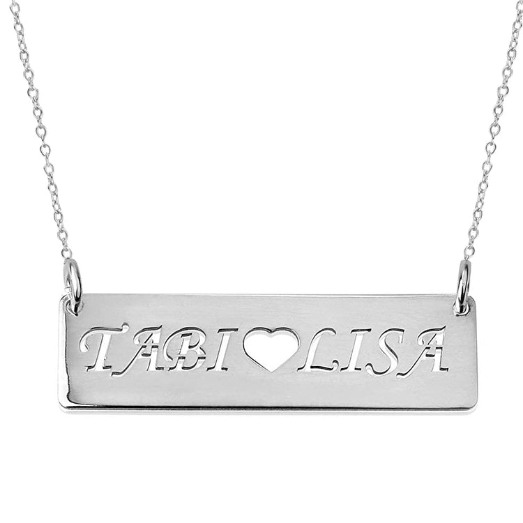 925 Sterling Silver Engraved Bar Name Necklace Cut Out Custom Nameplate Necklace