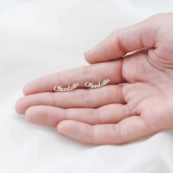 925 Sterling Silver Personalized Script Font "Lover" Name Earring - onlyone
