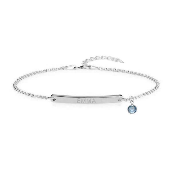 925 Sterling Silver Customized Name Bar Bracelet With Birthstone