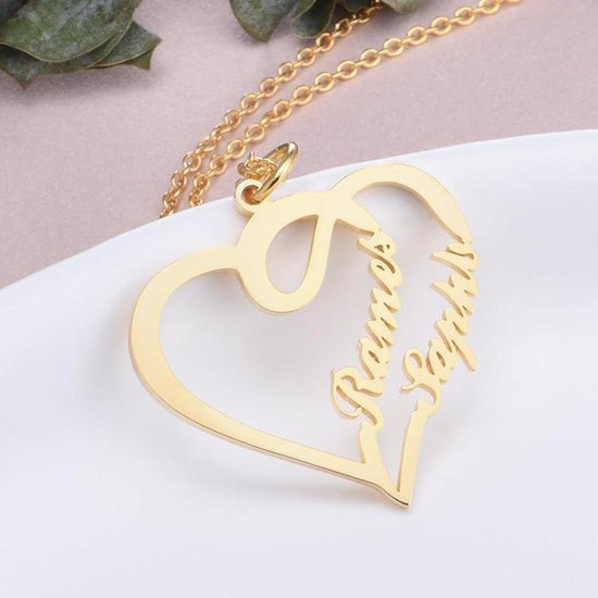 925 Sterling Silver Double Names Heart Name Necklace Nameplate Necklace - onlyone
