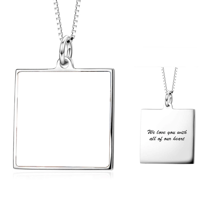 925 Sterling Silver Full Color Square Photo Personalized Necklace
