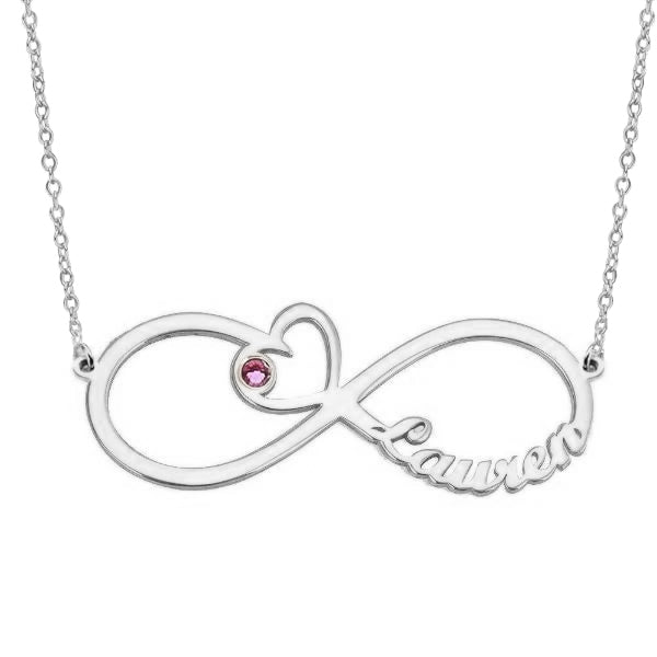 925 Sterling Silver Infinity Birthstone Heart Personalized Name Necklace Nameplate Necklace Gift for her