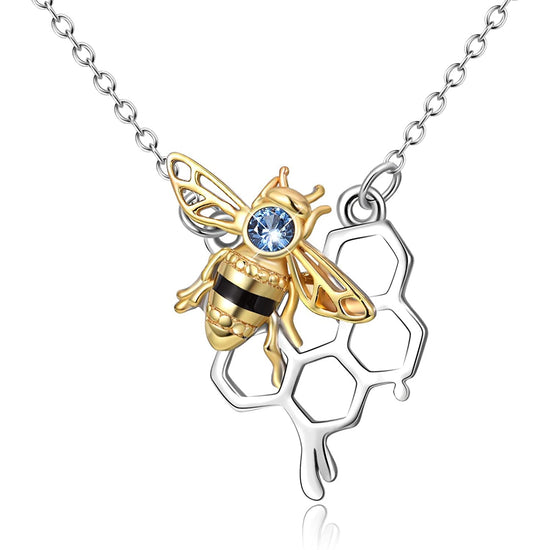 925 Sterling Silver Honey Bumble Bee Necklace with Honeycomb, Fine Jewelry Gift for Women - onlyone