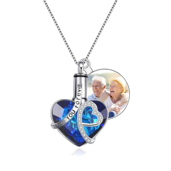 Memorial Keepsake Urn Necklace - Stainless Steel Blue Pendant For Ashes (50cm Chain)
