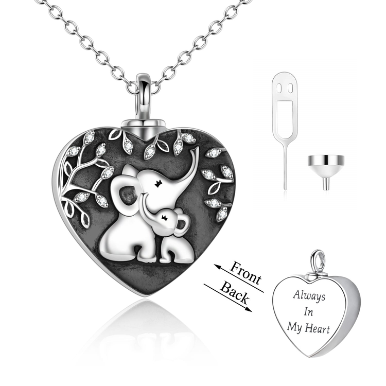 925 Sterling Silver Elephant Heart Urn Necklace for Ashes Cremation Jewelry for Ashes
