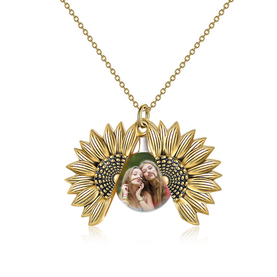 925 Sterling Silver Custom Photo Sunflower Locket Necklace - onlyone