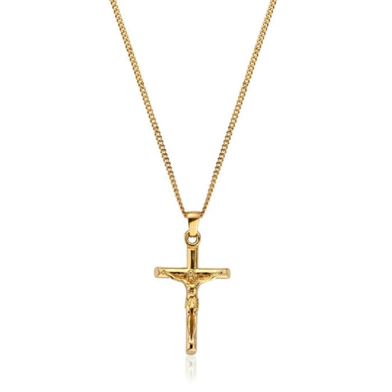 925 Sterling Silver 18K Gold Plated Crucifix Pendant Necklace - onlyone