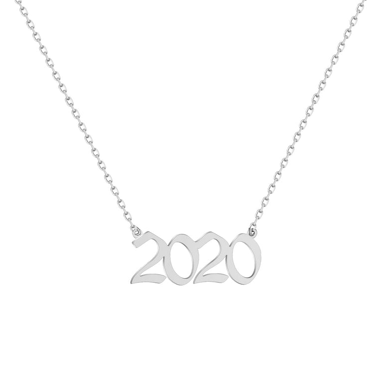 925 Sterling Silver Old English Font Number Necklace, Dainty Year Necklace - onlyone