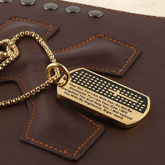 Stainless Steel Cross Dog Tag Pendant Necklace Strength Bible Verse, Father's Day Necklace - onlyone