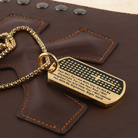 Stainless Steel Cross Dog Tag Pendant Necklace Strength Bible Verse, Father's Day Necklace - onlyone