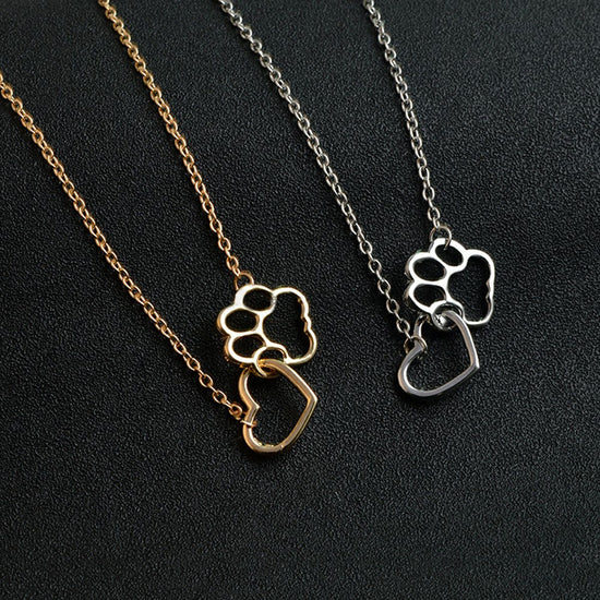 925 Sterling Silver Hollow Heart Puppy Pet Paw Print Anklet - onlyone