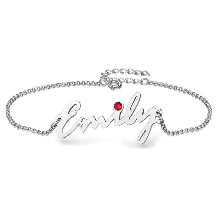925 Sterling Silver Emily Custom Name Anklet With Birthstone, Gold Anklet With Name - onlyone