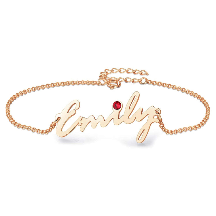 925 Sterling Silver Emily Custom Name Anklet With Birthstone, Gold Anklet With Name - onlyone