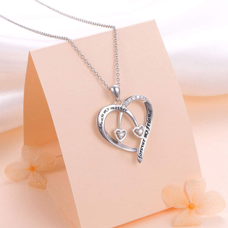 925 Sterling Silver Always My Mother Forever My Friend Heart Pendant Necklace