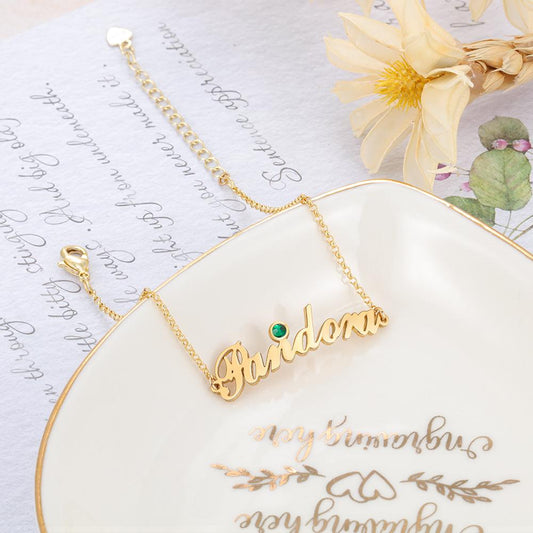 925 Sterling Silver Custom Name Anklet with Birthstone Gift For Her - onlyone